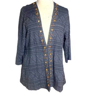 Soft Surroundings Linen Blend Bead Trim Cardigan Womens XL Beatrice Gray